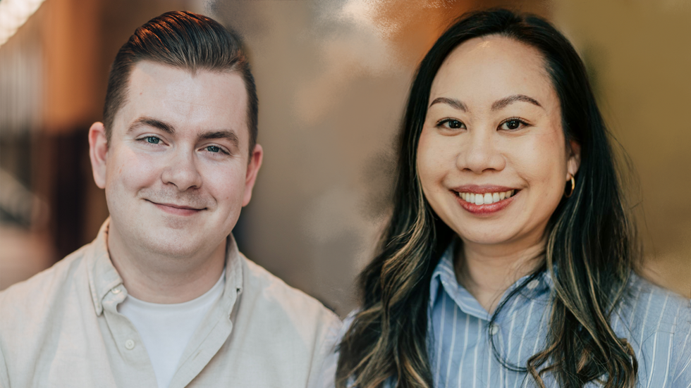 An image of Kye, a young white male and Tracy a young asian female feature in a cover image together smiling toward the camera